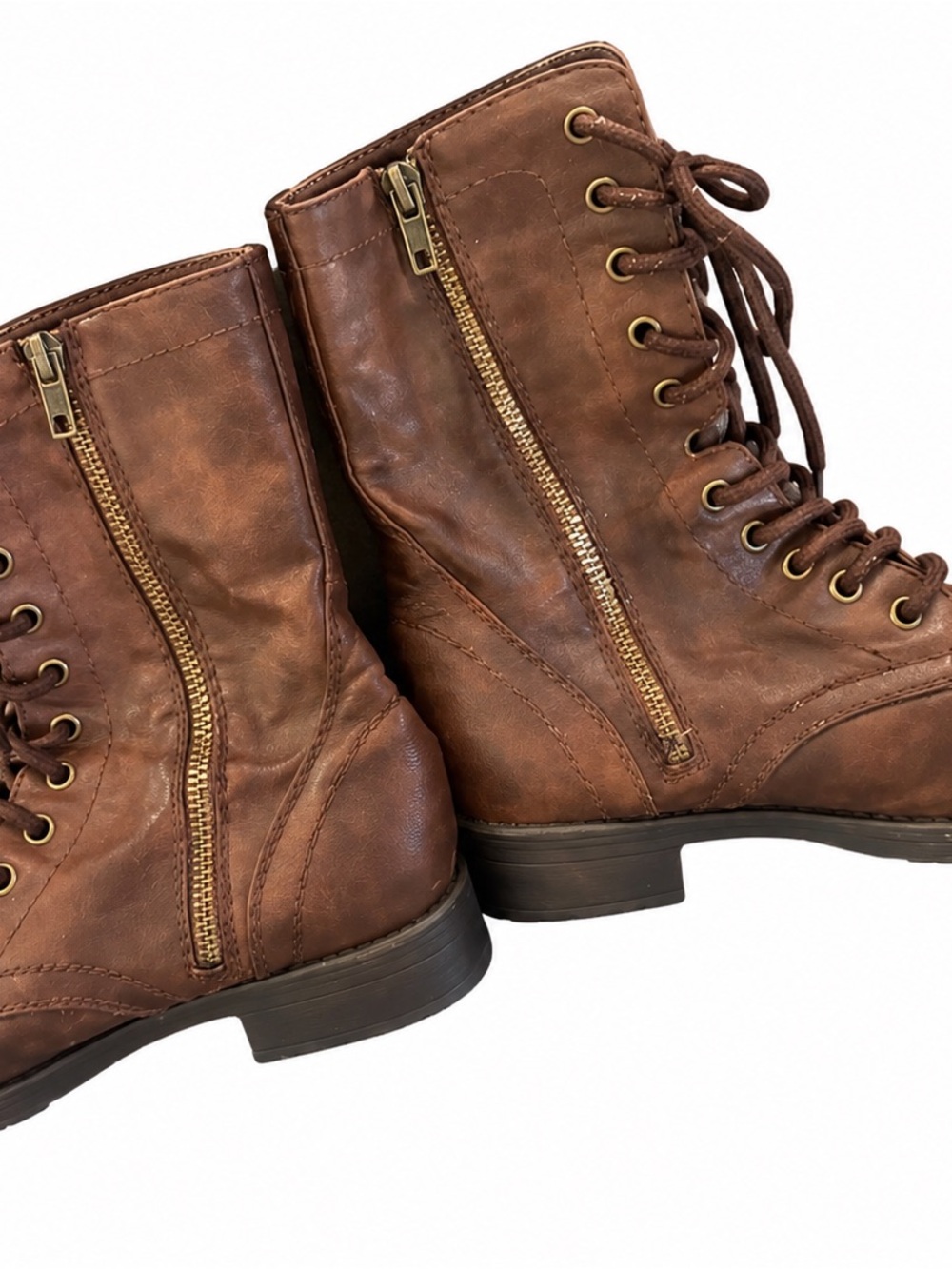 Women’s Brown Distressed Lace-Up Side-Zip Combat Boots 9.5